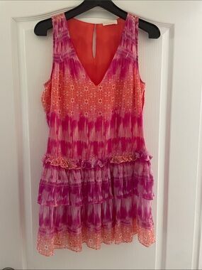 Ramy Brook Pink and Orange Tiered Mini Dress